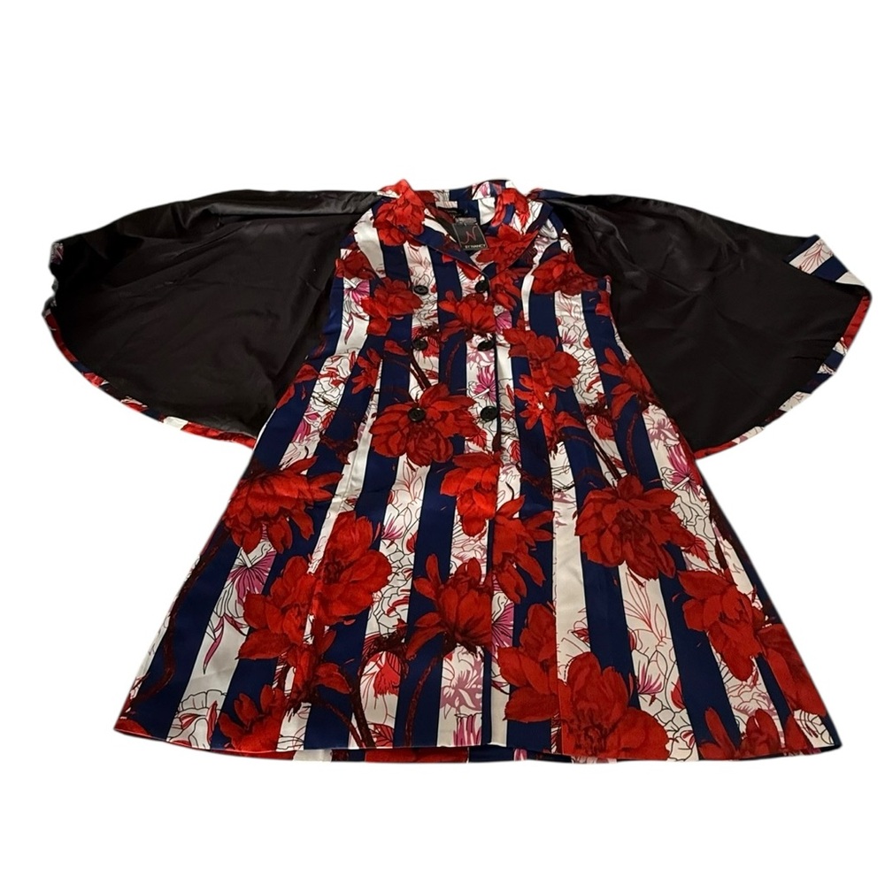 New N By Nancy Red & Blue Mixed Print Cape Jacket Dress X X Large $165 - Picture 9 of 12